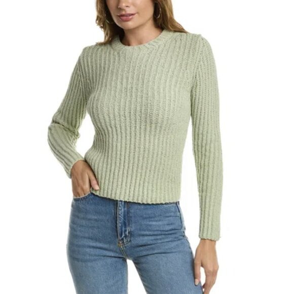 Vince Sweaters - VINCE Crimped Cotton Crew Neck Sweater in White Jade Cropped Minimal Size XS NWT